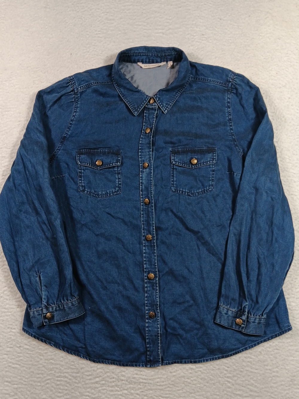Soft Surroundings Top Womens XL Blue Denim Tunic Chambray Tencel Popover